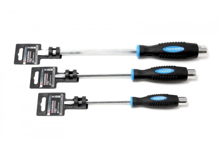 Отвертка шлицевая силовая магнитная "Profi" S2 SL5.5х75мм, на пластиковом держателе