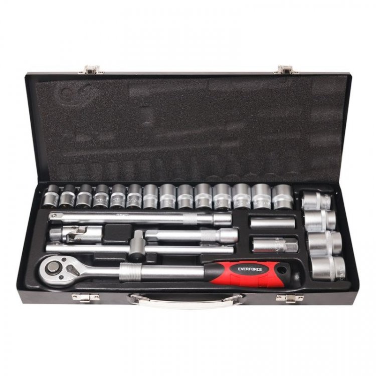 Набор инструментов с телескопической трещоткой 26пр. 1/2'' (6гр.)(10-32мм), в металлическом кейсе