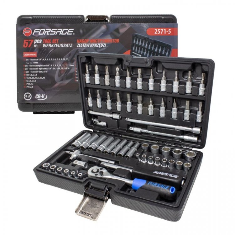 Набор инструмента 57пр. 1/4" (6-гран.)(4-14мм)(E4-E10) Набор инструмента 57пр. 1/4" (6-гран.)(4-14мм)(E4-E10)