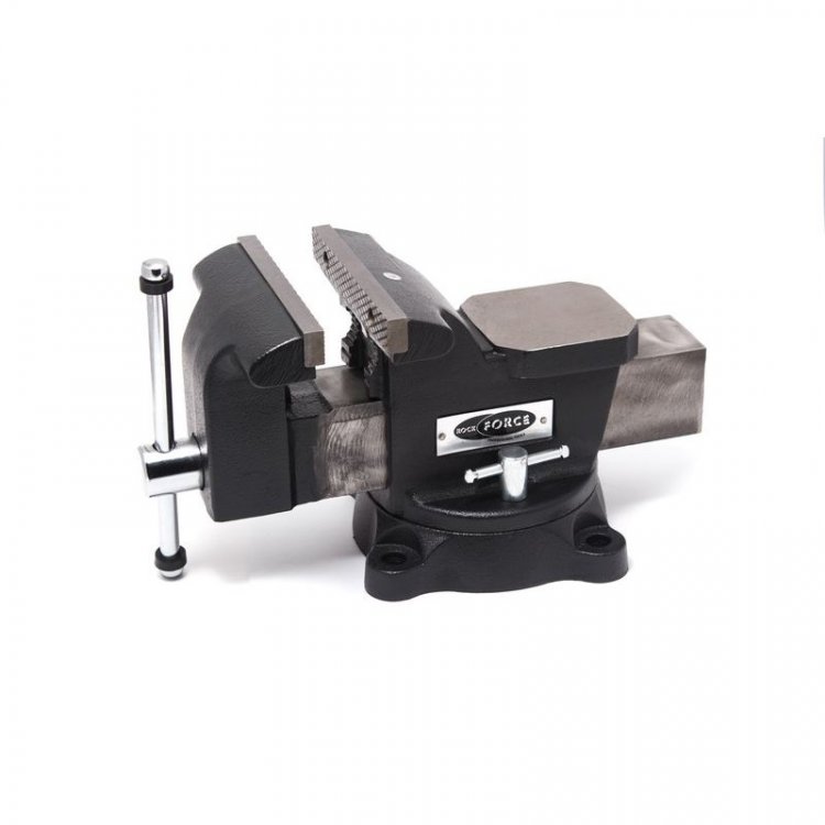 Тиски стальные поворотные с наковальней + захват для труб 4"-100мм,сменные губки