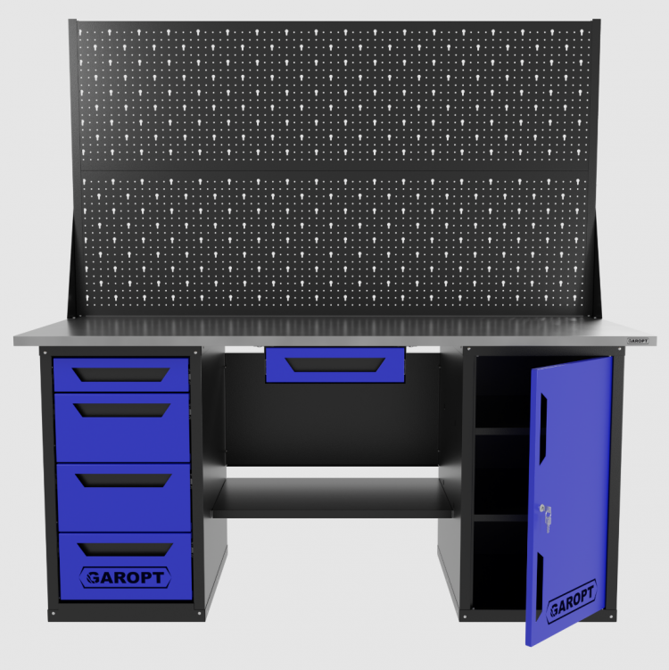 Верстак двухтумбовый дверь/4 ящиков с двумя экранами и ящиком, синий 1800*700 Garopt, GT1800DY1Y4PP2.blue Верстак двухтумбовый дверь/4 ящиков с двумя экранами и ящиком, синий 1800*700 Garopt, GT1800DY1Y4PP2.blue