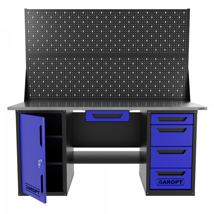 Верстак двухтумбовый дверь/4 ящиков с двумя экранами и ящиком, синий 1800*700 Garopt, GT1800DY1Y4PP2.blue