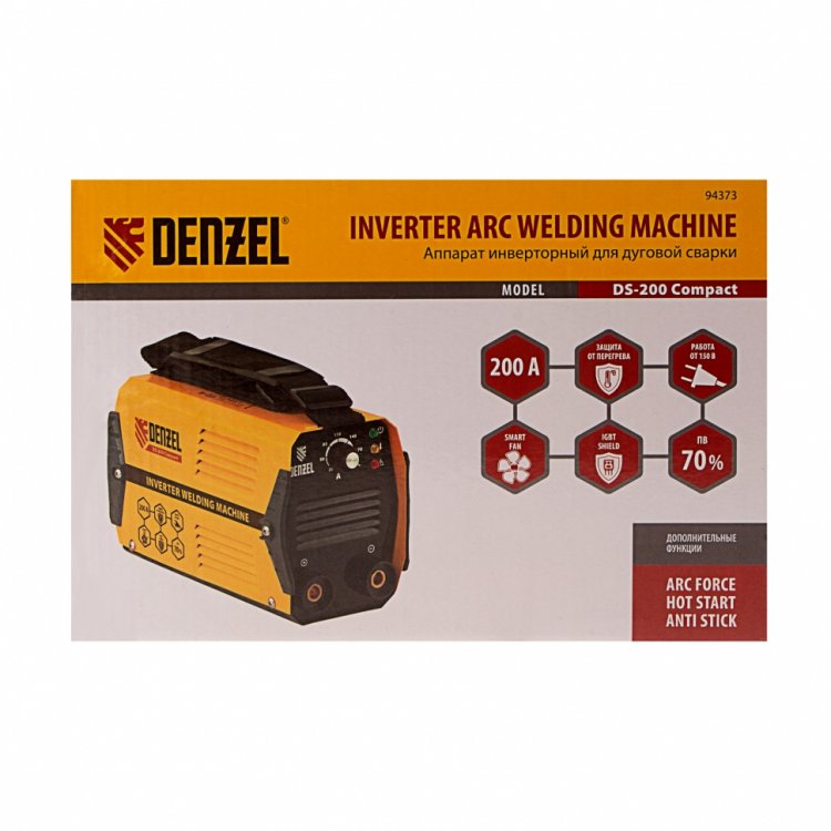 Аппарат инвертор. дуговой сварки DS-200 Compact, 200 А, ПВ 70%, диам.эл. 1,6-5 мм// Denzel