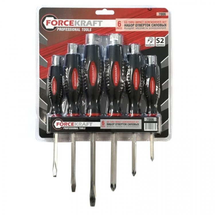 Набор отверток силовых магнитных "Profi" 6пр.(SL:5.5х100,6.5х125,8.0х150мм; PH:1х75,2х100,3х125мм)в блистере