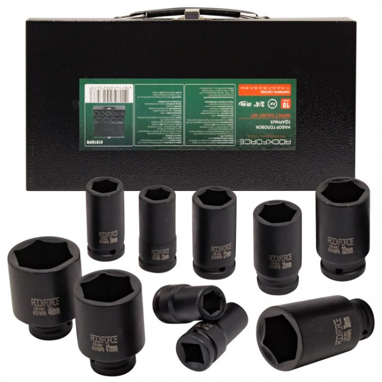 Набор головок ударных 10пр., 3/4"(17,19,22,24,27,30,32,36,41,46) в метал. кейсе