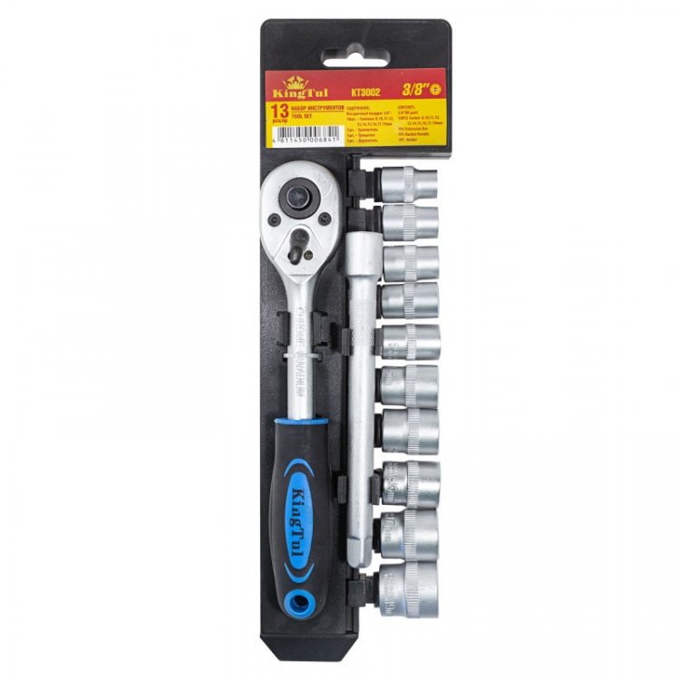 Набор головок с трещоткой и удлинителем в пласт. держателе 13пр. 3/8" (8-19мм, 6-гран.)