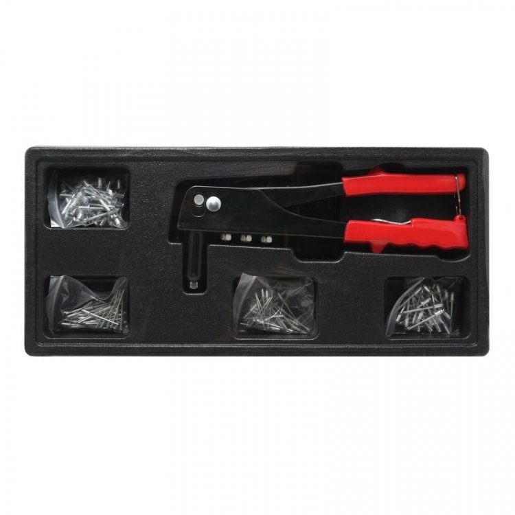 Заклепочник ручной механический с комплектом заклепок (1.2, 1.4, 2, 2.4мм), в лотке