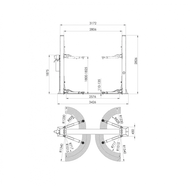 Подъемник двухстоечный электрогидравлический 4 т UNITE U-T40G, horex