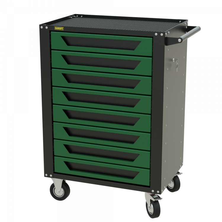Тележка инструментальная Garopt 8 ящиков ЗЕЛЕНАЯ, центральный замок, увеличенные колеса, доводчики, GAROPT Серия "High", высота 1040мм (2)