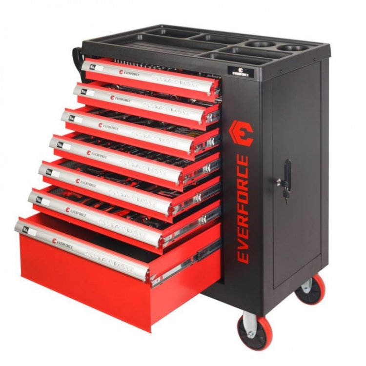 Тележка инструментальная 7-и полочная(красная) с набором инструментов 273пр и доп.-ой боковой секцией 970х880х460мм