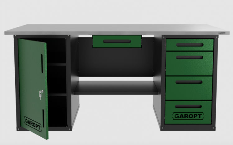 Верстак с ящиком двухтумбовый дверь/4 ящиков, зеленый 1800*700 Garopt, GT1800DY1Y4.green