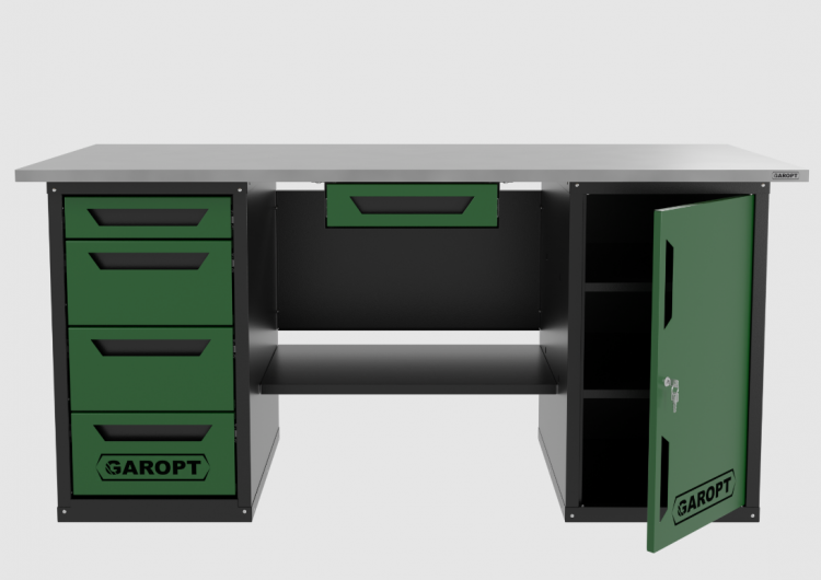 Верстак с ящиком двухтумбовый дверь/4 ящиков, зеленый 1800*700 Garopt, GT1800DY1Y4.green