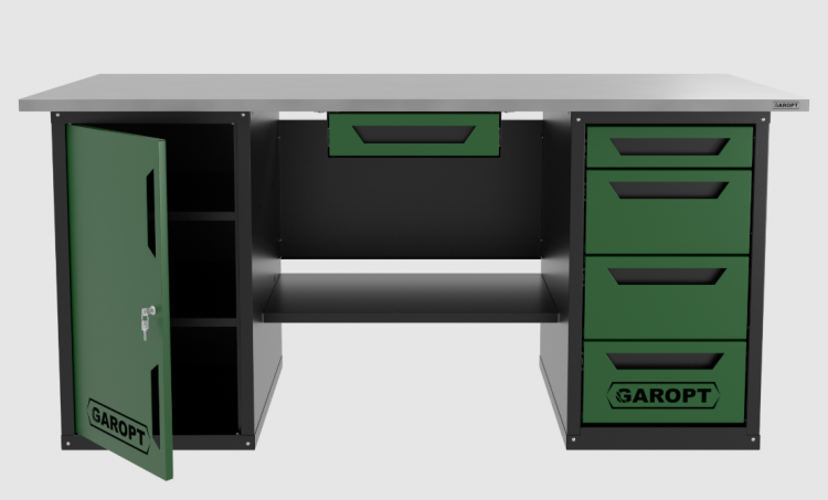 Верстак с ящиком двухтумбовый дверь/4 ящиков, зеленый 1800*700 Garopt, GT1800DY1Y4.green