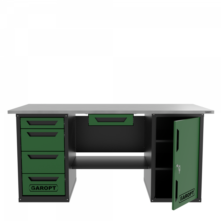 Верстак с ящиком двухтумбовый дверь/4 ящиков, зеленый 1800*700 Garopt, GT1800DY1Y4.green