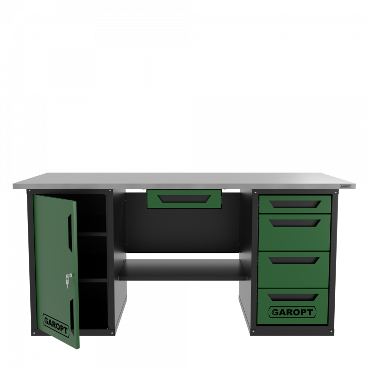 Верстак с ящиком двухтумбовый дверь/4 ящиков, зеленый 1800*700 Garopt, GT1800DY1Y4.green
