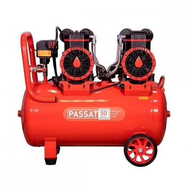 Компрессор PASSAT-50 BLACK тихий, без масл. 2 режима работы (45л, 500л/мин, 2.9кВт) Компрессор PASSAT-50 BLACK тихий, без масл. 2 режима работы (45л, 500л/мин, 2.9кВт)