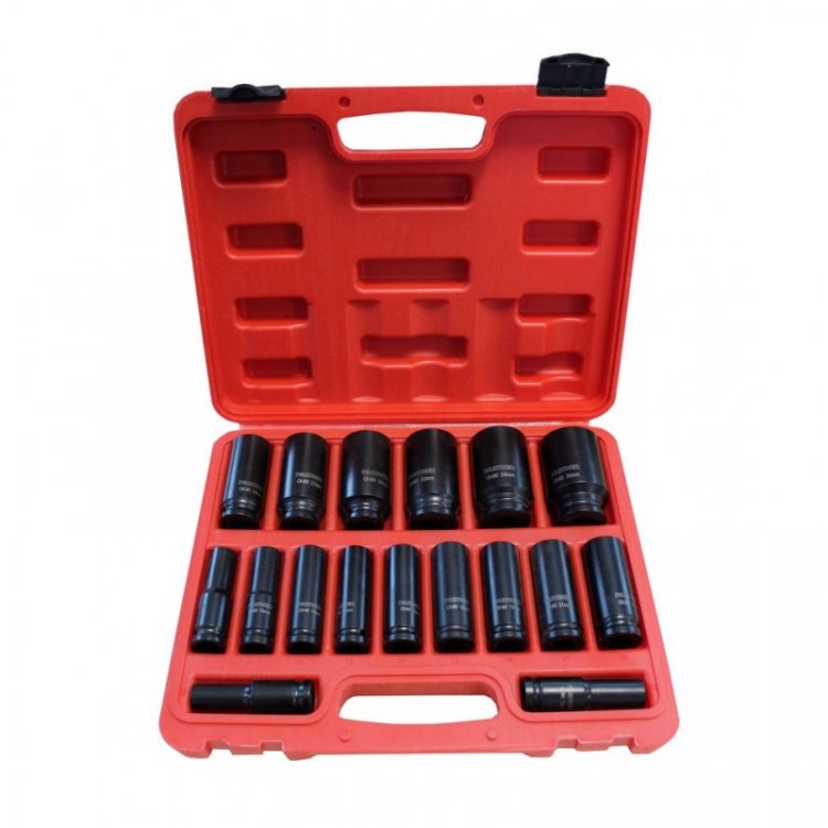 Набор головок ударных глубоких 17 пр., 1/2" (10, 12-19, 21, 22, 24, 27, 30, 32, 34, 36мм), в кейсе Набор головок ударных глубоких 17 пр., 1/2" (10, 12-19, 21, 22, 24, 27, 30, 32, 34, 36мм), в кейсе