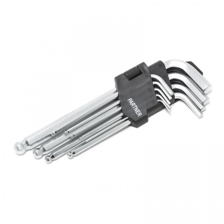 Набор ключей 6-гранных Г-образных длинных с шаром 9пр.(1,5-10мм) в пластиковом держателе