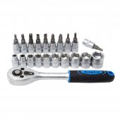 Набор головок и головок-бит с трещоткой в пласт. держателе 22пр. 1/4" (5-14мм, 6-гран.) Набор головок и головок-бит с трещоткой в пласт. держателе 22пр. 1/4" (5-14мм, 6-гран.)