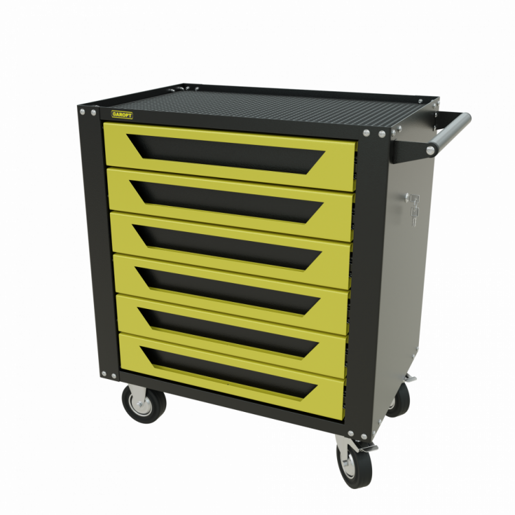 Тележка инструментальная Garopt 6 ящиков ЖЕЛТАЯ, центральный замок, увеличенные колеса, доводчики, GAROPT Серия "Standart"