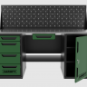 Верстак двухтумбовый дверь/4 ящиков с экраном и ящиком, зеленый 1800*700 Garopt, GT1800DY1Y4PP.green