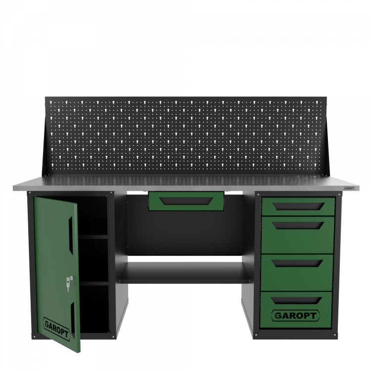 Верстак двухтумбовый дверь/4 ящиков с экраном и ящиком, зеленый 1800*700 Garopt, GT1800DY1Y4PP.green