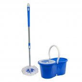 Швабра большая c вращающейся насадкой для мытья пола в комплекте с ведром для отжима (объем-10л,цвет синий)