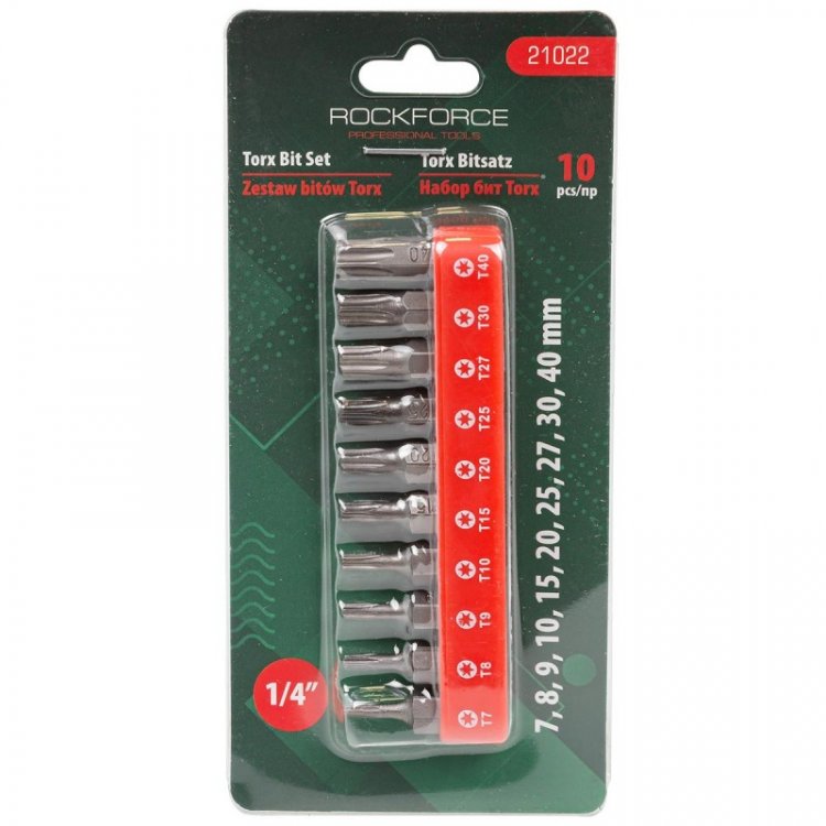 Набор бит TORX 10пр. 1/4" (T 7,8,9,10,15,20,25,27,30,40-25мм),в блистере