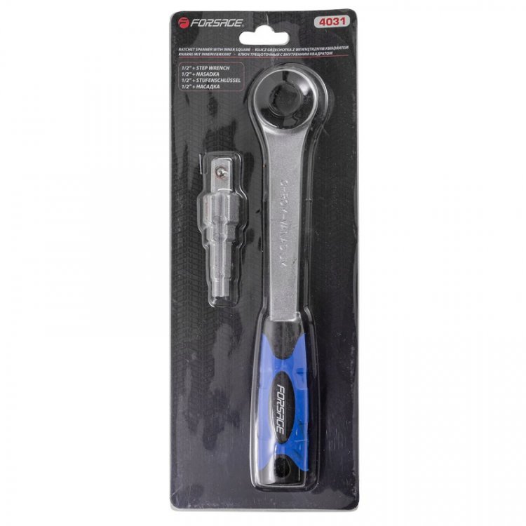 Трещотка с внутренним квадратом 1/2'' и ключом ступенчатым для американок,в блистере Трещотка с внутренним квадратом 1/2'' и ключом ступенчатым для американок,в блистере
