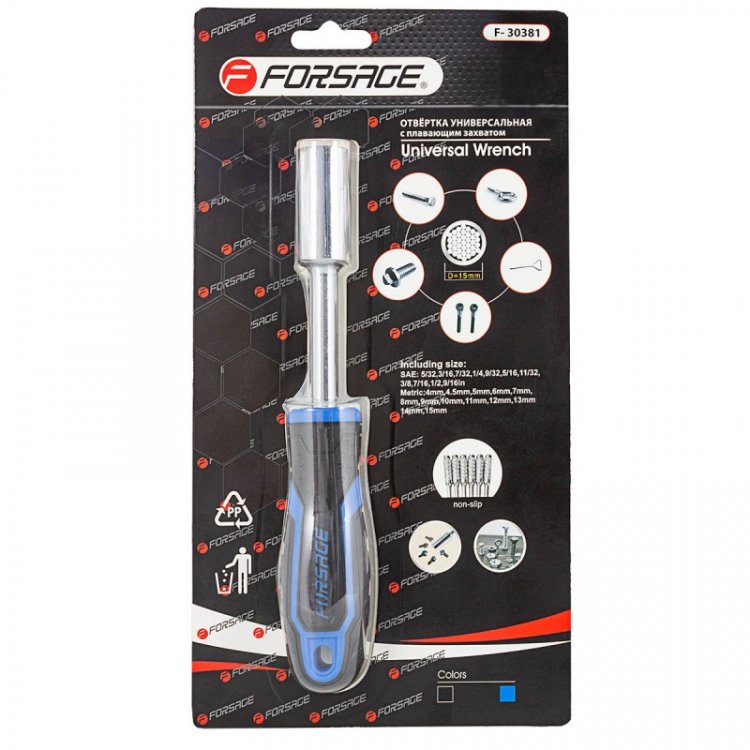 Рукоятка с универсальным захватом болтов и гаек (4-15мм, L-210мм), в блистере