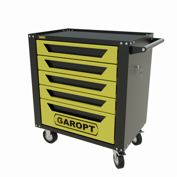 Тележка инструментальная Garopt 5 ящиков ЖЕЛТАЯ, центральный замок, увеличенные колеса, доводчики, GAROPT Серия "Standart"