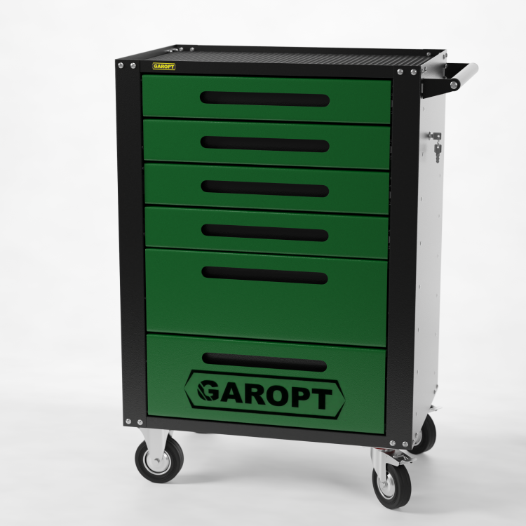 Тележка инструментальная Garopt 6 ящиков ЗЕЛЕНАЯ, центральный замок, увеличенные колеса, доводчики, GAROPT Серия "High", высота 1040мм Тележка инструментальная Garopt 6 ящиков ЗЕЛЕНАЯ, центральный замок, увеличенные колеса, доводчики, GAROPT Серия "High", высота 1040мм
