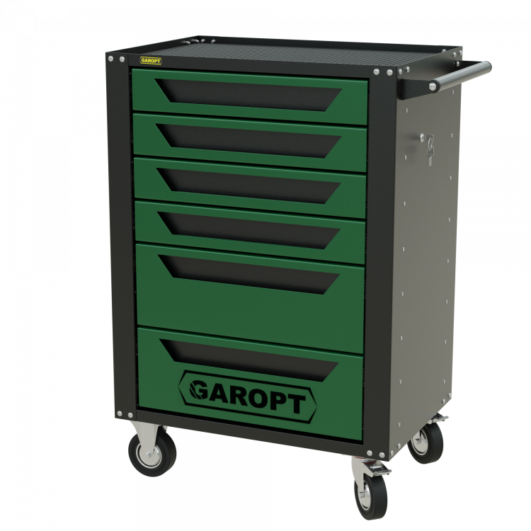 Тележка инструментальная Garopt 6 ящиков ЗЕЛЕНАЯ, центральный замок, увеличенные колеса, доводчики, GAROPT Серия "High", высота 1040мм Тележка инструментальная Garopt 6 ящиков ЗЕЛЕНАЯ, центральный замок, увеличенные колеса, доводчики, GAROPT Серия "High", высота 1040мм