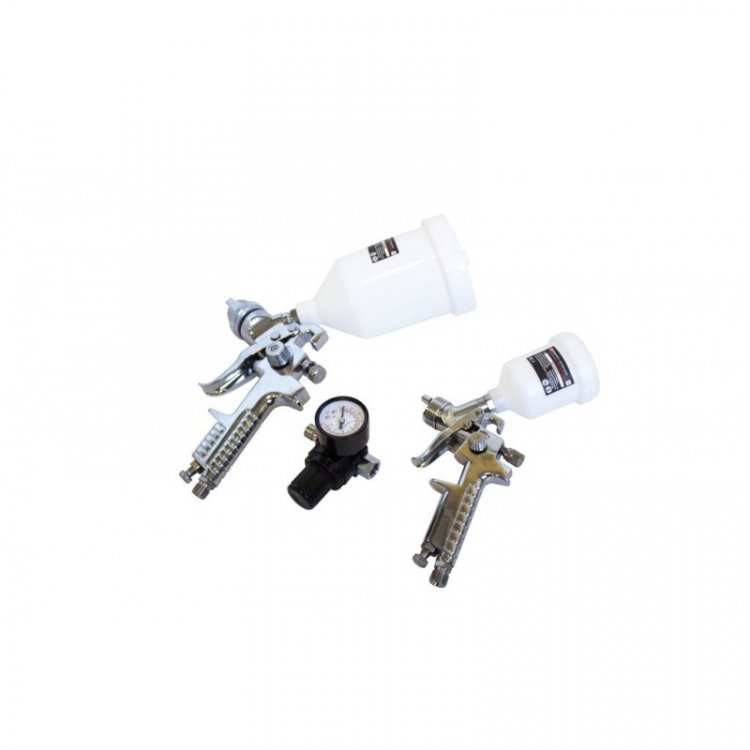 Набор краскораспылетелей с регулятором давл. 3пр(2.0-3.5Bar,120-200л/мин,600мл,1.4мм;3.0-4.0Bar,100-170л/мин,125мл,1.0мм)