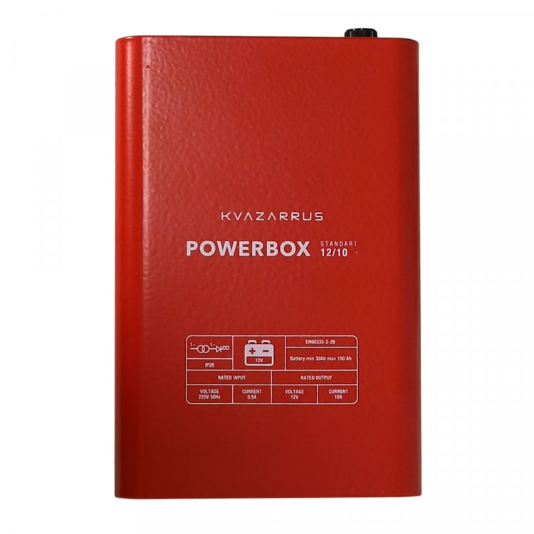 Зарядное устройство KVAZARRUS PowerBox 12/10 - Напряж. питан. - 220В/50Гц, потреб.ток - 0,9А, Заряж.аккум - 12В/30-150АЧ, ток заряда 10А (+-5%), напряж.заряда: 14.5-14.8, защита от перегрева, темп.-40С - +60С, длина сетевого кабеля - 1,5 м, длина каб Зарядное устройство KVAZARRUS PowerBox 12/10 - Напряж. питан. - 220В/50Гц, потреб.ток - 0,9А, Заряж.аккум - 12В/30-150АЧ, ток заряда 10А (+-5%), напряж.заряда: 14.5-14.8, защита от перегрева, темп.-40С - +60С, длина сетевого кабеля - 1,5 м, длина каб