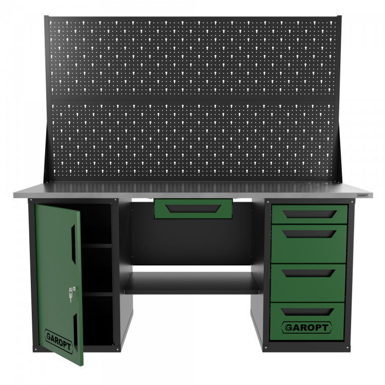 Верстак двухтумбовый дверь/4 ящиков с двумя экранами и ящиком, зеленый 1800*700 Garopt, GT1800DY1Y4PP2.green