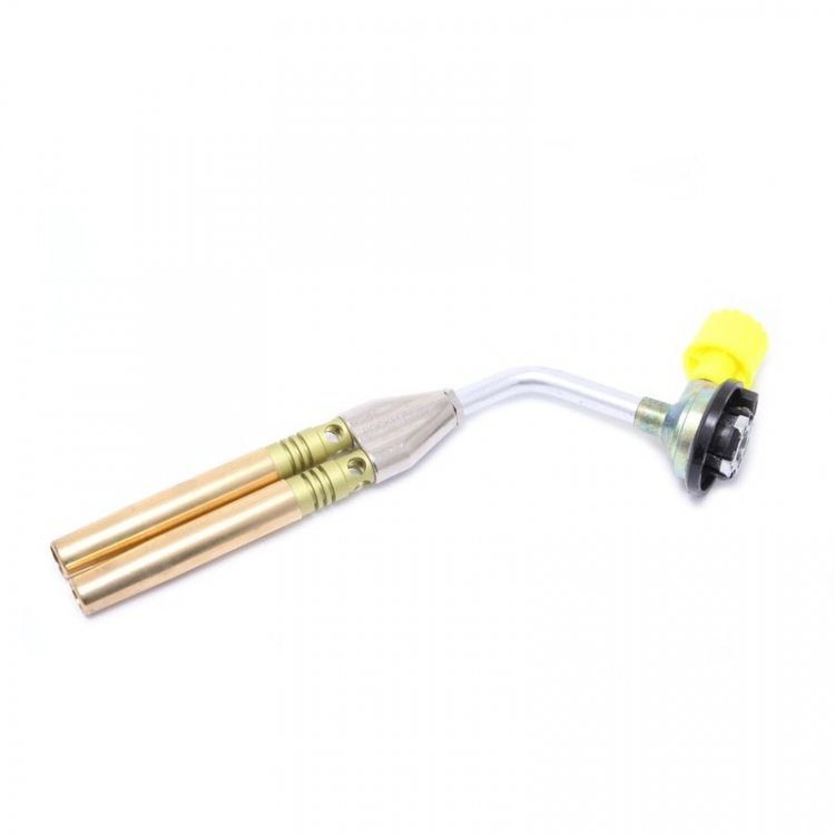 Горелка газовая с двойным соплом на цанговый баллон (t-1300гр., угол поворота сопла 360гр. ), в блистере