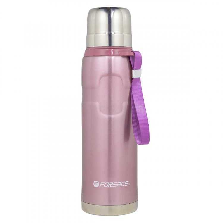 Термос для напитков 750мл(нерж.сталь,пробка с термоизолятором,крышка-кружка,горячее-до18ч,холодное-до 24ч,розовый)