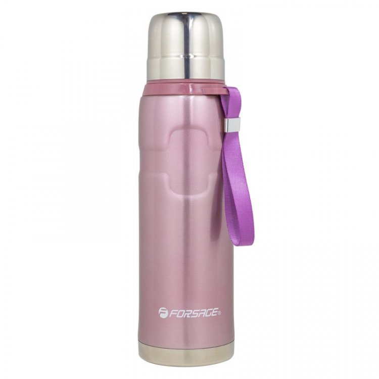 Термос для напитков 750мл(нерж.сталь,пробка с термоизолятором,крышка-кружка,горячее-до18ч,холодное-до 24ч,розовый)