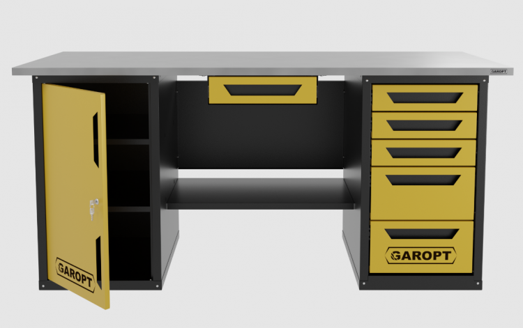 Верстак с ящиком двухтумбовый дверь/5 ящиков, желтый 1800*700 Garopt, GT1800DY1Y5.yell Верстак с ящиком двухтумбовый дверь/5 ящиков, желтый 1800*700 Garopt, GT1800DY1Y5.yell