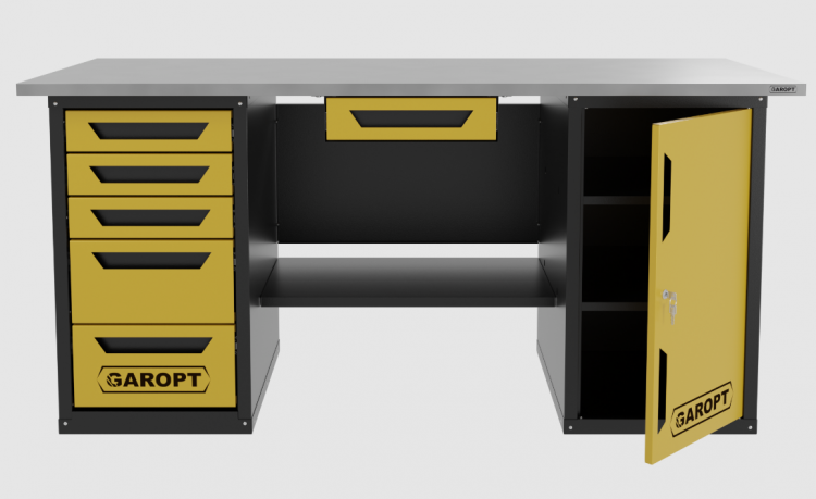 Верстак с ящиком двухтумбовый дверь/5 ящиков, желтый 1800*700 Garopt, GT1800DY1Y5.yell Верстак с ящиком двухтумбовый дверь/5 ящиков, желтый 1800*700 Garopt, GT1800DY1Y5.yell