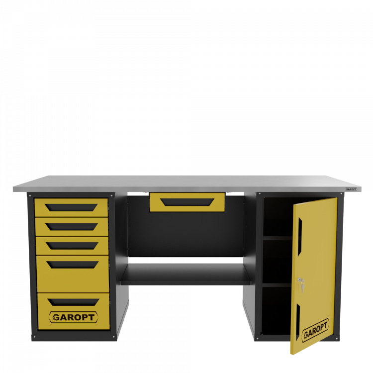 Верстак с ящиком двухтумбовый дверь/5 ящиков, желтый 1800*700 Garopt, GT1800DY1Y5.yell
