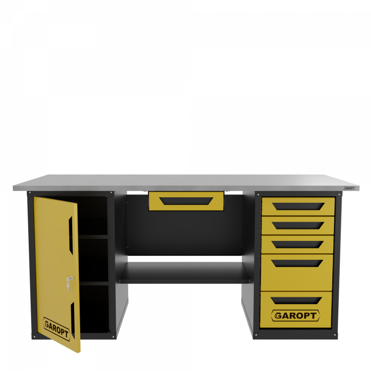 Верстак с ящиком двухтумбовый дверь/5 ящиков, желтый 1800*700 Garopt, GT1800DY1Y5.yell