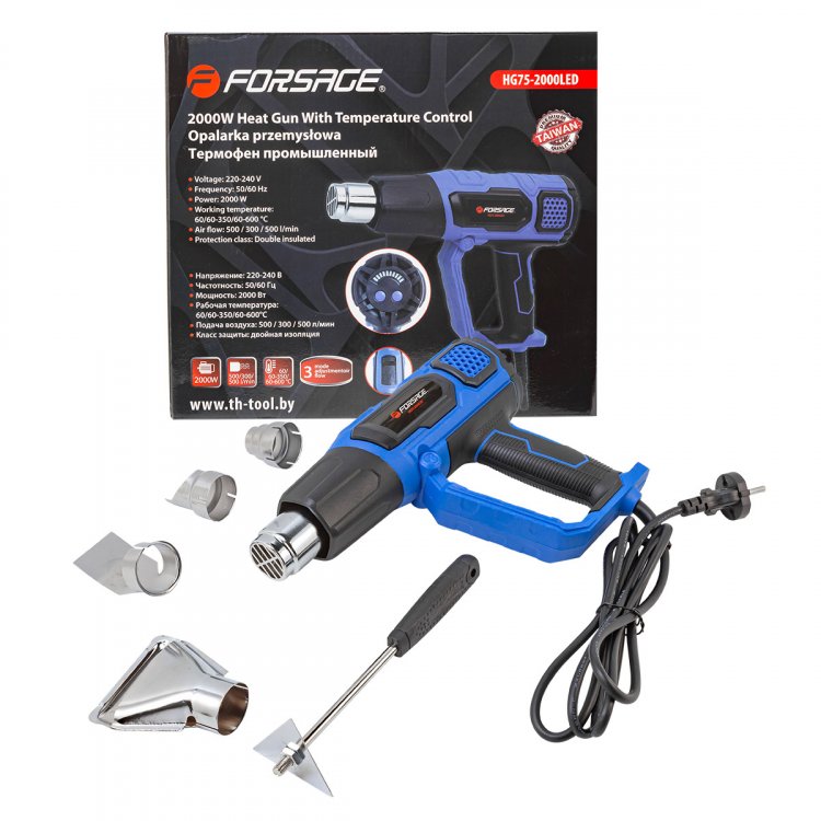 Фен промышленный электрический с индикатором температуры и насадками(220В,50/60Гц,2000Вт, 60/350/600С°,50/300/500л/мин,класс защиты-двойная изоляция) Фен промышленный электрический с индикатором температуры и насадками(220В,50/60Гц,2000Вт, 60/350/600С°,50/300/500л/мин,класс защиты-двойная изоляция)