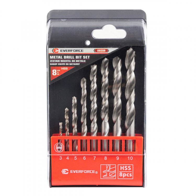Набор сверл по металлу HSS 8пр.(3,4,5,6,7,8,9,10мм), в пластиковом футляре