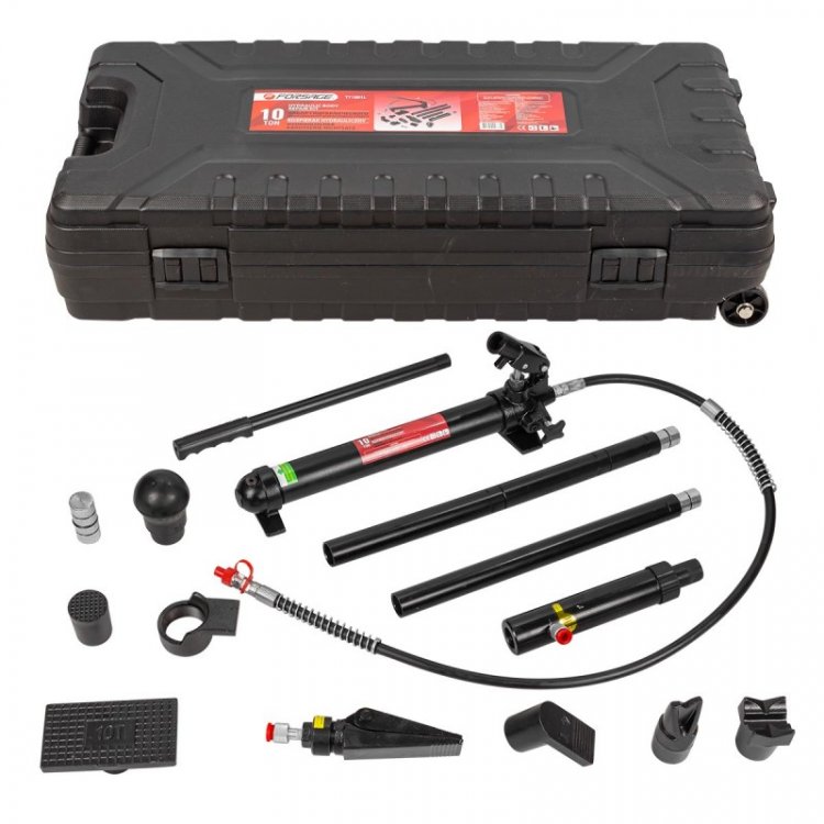 Набор гидравлического оборудования для кузовных работ 10т.(насос, цилиндр + комплект удлинителей и надставок), в кейсе на колесах