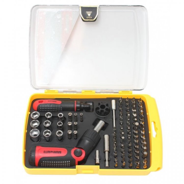 Набор отверток реверсивных поворотных для ювелирных и точных работ, с комплектом бит и головок (90пр.)в пластиковом футляре. Набор отверток реверсивных поворотных для ювелирных и точных работ, с комплектом бит и головок (90пр.)в пластиковом футляре.