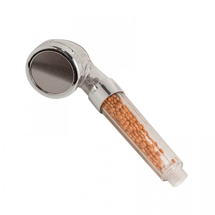 Лейка душевая (поликарбонат/нерж.сталь;L-22см;ø-6см;фильтрация-ионная;0-80°С;массаж,экон. воды до 30%)