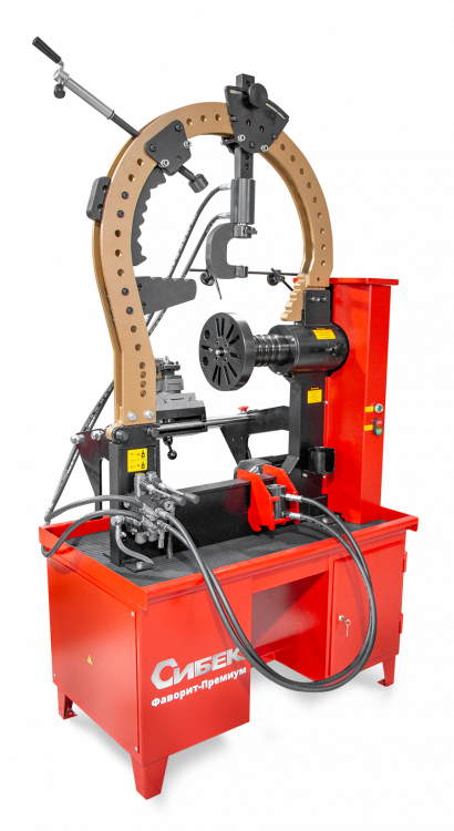 Фаворит-Премиум  (ДП20.000М СБ) Предназначен для правки особо сложных повреждений литых и кованых легкосплавных дисков, а также для правки «восьмерки» и спиц дисков от 10 до 26 дюймов включительно, с токарным модулем
