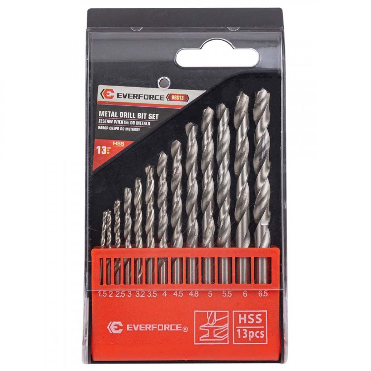 Набор сверл по металлу HSS, 13пр.(1.5/2/2.5/3/3.2/3.5/4/4.5/4.8/5/5.5/6/6.5мм), в пластиковом футляре